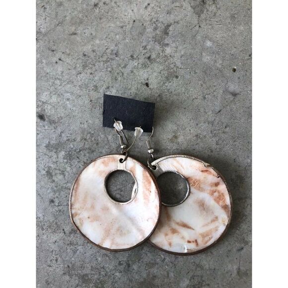 Circular Shell Large Circle Dangle Beach Earrings - Picture 6 of 10